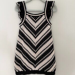 babyGap Crochet Flutter Sleeve Sweater Dress black,white 3T
